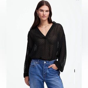 NWOT Madewell Long Sleeve V-Neck Popover Top in True Black